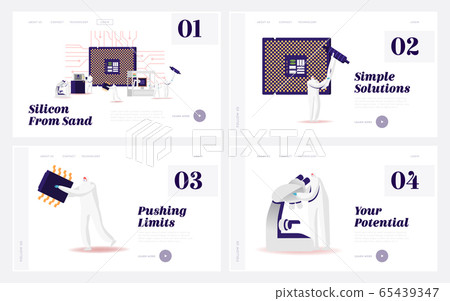 Manufacture of Semiconductors Process Landing Page Template Set. Manufacturing Facility Scientist Characters 65439347