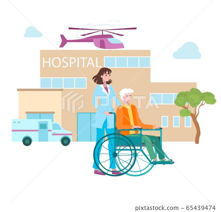 Medicine in hospital, clinic for disabled patients, healthcare and professional tratment cartoon vector illustration. Medical services. Medicine in hospital, clinic for disabled patients, healthcare and professional tratment cartoon vector illustration. Medical services. 65439474