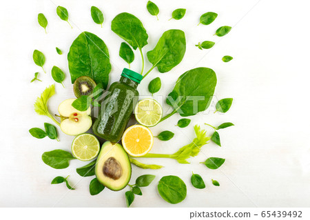 A creative composition of several bottles of green A creative composition of several bottles of green 65439492
