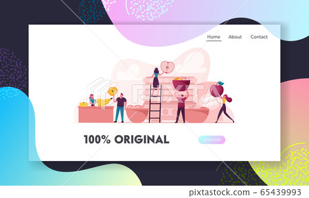 Healthy Vega and Vegetarian Nutrition Landing Page. Tiny Characters Cooking and Eating Homemade Dehydrated Fruit 65439993
