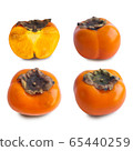 Set of four whole and halves Japanese ripe orange persimmons 65440259
