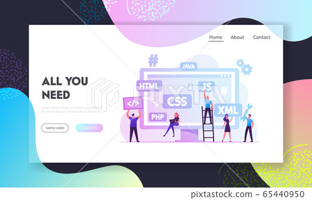 Front End Development Website Landing Page. Developers Create Ui Ux, Coding and Programming on Computer Front End Development Website Landing Page. Developers Create Ui Ux, Coding and Programming on Computer 65440950