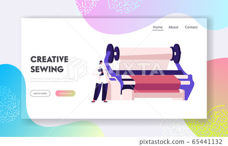 Textile Machinery Manufacture Website Landing Page. Factory Worker near Controlling Panel of Weaver Loom Creating Cloth. Plant Facilities, Equipment Web Page Banner. Cartoon Flat Vector Illustration 65441132