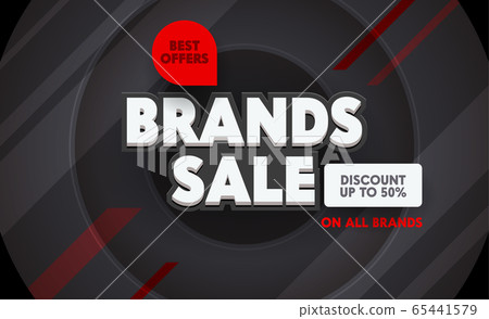 Brand Sale Advertising Banner with Typography on Black Geometric Background with Radial Circles 65441579