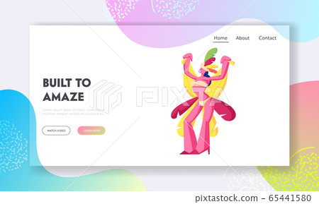 Girl Dancing at Carnival in Rio De Janeiro Website Landing Page. Brazilian Samba Dancer Woman Wear Festival Costume 65441580