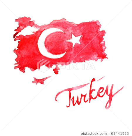 Watercolor red Turkish flag and map 65441933