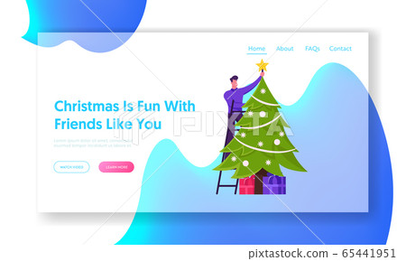 Male Character Decorating Spruce Website Landing Page. Young Cheerful Man Stand on Ladder Put Star on Top of Christmas Tree for Xmas Celebration Web Page Banner. Cartoon Flat Vector Illustration Male Character Decorating Spruce Website Landing Page. Young Cheerful Man Stand on Ladder Put Star on Top of Christmas Tree for Xmas Celebration Web Page Banner. Cartoon Flat Vector Illustration 65441951