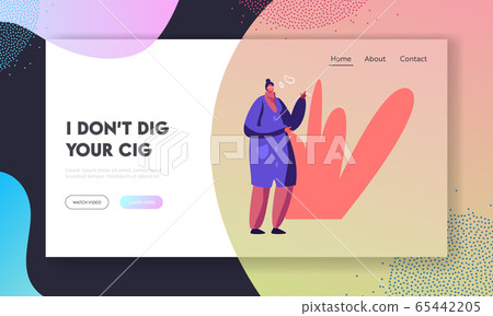 Health Care Social Problem Website Landing Page. Woman Enjoying Smoking Cigarette and Blowing Rings of Smoke 65442205