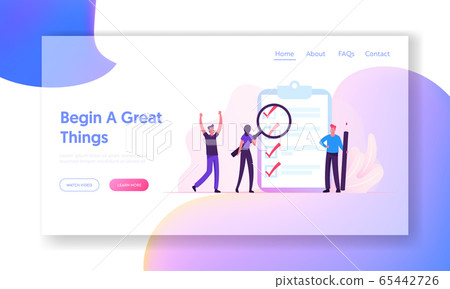 Productive Daily Planning and Task Management Website Landing Page. People Creating and Checking Plan on Huge Check List. Successful Goal Achievement Web Page Banner. Cartoon Flat Vector Illustration 65442726