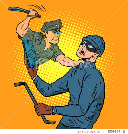 Online security. A police officer detains a thief - Stock Illustration  [65442840] - PIXTA