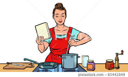 A woman cooks in the kitchen 65442849