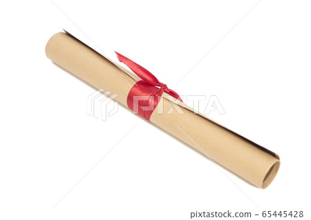 Diploma tied with red ribbon 65445428