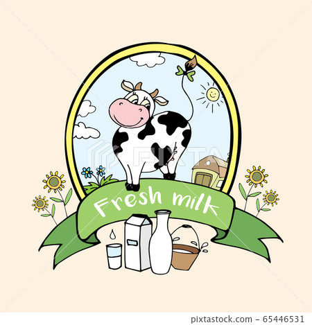 Positive, happy cow with milk, funny cartoon - Stock Illustration  [65446531] - PIXTA