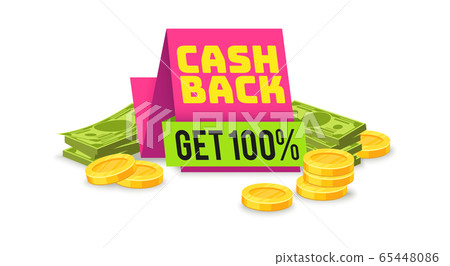 Sale cashback tag. Money saving sign with ribbon, vector shopping offer badge design Sale cashback tag. Money saving sign with ribbon, vector shopping offer badge design 65448086