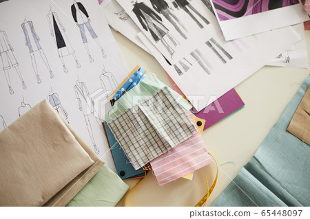 Samples of fabric and sketches 65448097