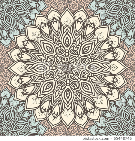 Highly detailed mandala seamless pattern in a pastel tones. Ethnic motive. Highly detailed mandala seamless pattern in a pastel tones. Ethnic motive. 65448746