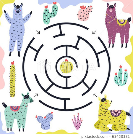 Which llama gets to the cactus. Funny maze game for kids with alpacas 65450381
