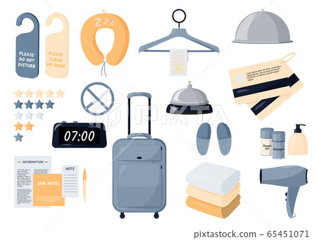 Staying in hotel elements set. Travelling illustration collection. Staying in hotel elements set. Travelling illustration collection. 65451071