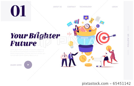 Conversion Rate Optimization Landing Page Template. Tiny Characters Put Money into Huge Sales Funnel 65451142
