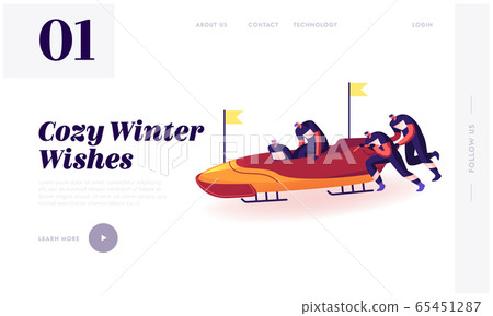 Bobsleigh World Cup Race Website Landing Page. Four Men Team Pushing Bob and Sliding Downhills during Winter Olympics Games Sledding Sport Competition Web Page Banner. Cartoon Flat Vector Illustration 65451287