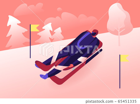 Luger in Sportswear and Helmet Lying on Sleigh Face Up Going Downhills with High Speed between Yellow Flags on Sticks Skeleton Sport Racing Tournament Sports Challenge Cartoon Flat Vector Illustration Luger in Sportswear and Helmet Lying on Sleigh Face Up Going Downhills with High Speed between Yellow Flags on Sticks Skeleton Sport Racing Tournament Sports Challenge Cartoon Flat Vector Illustration 65451335