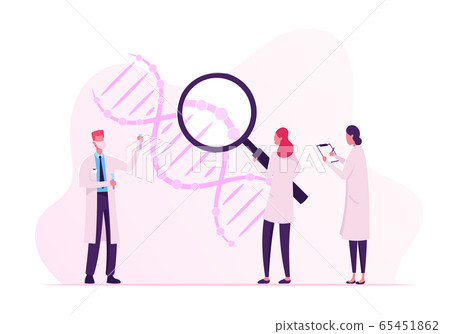 Scientists Working with Dna Looking through Huge Magnifying Glass and Making Notes. Doctor with Flask Doing Laboratory Research. Medicine Technology Genetic Testing Cartoon Flat Vector Illustration Scientists Working with Dna Looking through Huge Magnifying Glass and Making Notes. Doctor with Flask Doing Laboratory Research. Medicine Technology Genetic Testing Cartoon Flat Vector Illustration 65451862
