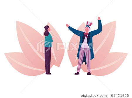 Female Character Communicate with George Washington Wearing Vintage Costume, Founding Father of America 65451866