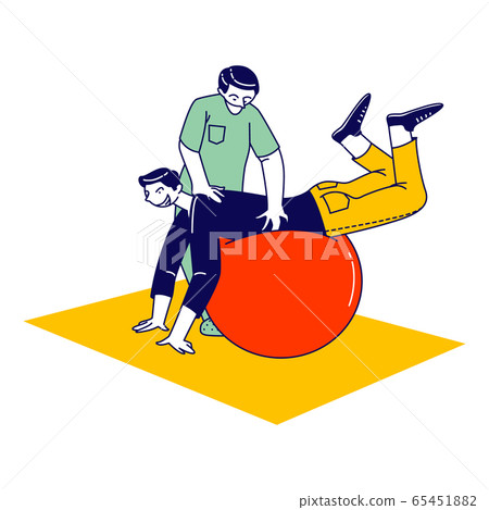 Physio Therapist Character Work with Sick Man Patient Isolated on White Background. Athlete Rehabilitation Physio Therapist Character Work with Sick Man Patient Isolated on White Background. Athlete Rehabilitation 65451882