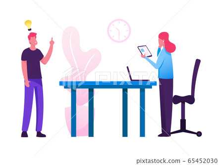 Company Teamwork Brainstorm Collaboration in Office. Business Process Workflow Management, Data Analysis. Businesspeople Project Ideas Development for Reach Target. Cartoon Flat Vector Illustration 65452030