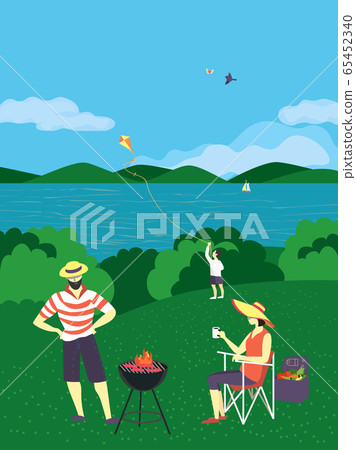 Summer family countryside picnic flat vector - Stock Illustration ...