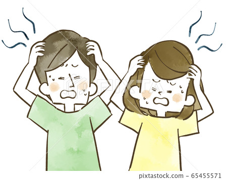 Men and women holding their heads-couples and couples-watercolor Men and women holding their heads-couples and couples-watercolor 65455571