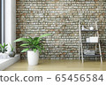 Interior with Wooden Shelf and Green Plants 65456584