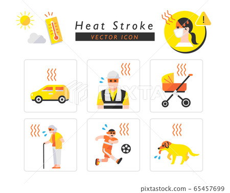 Heat stroke caution icon set Heat stroke caution icon set 65457699