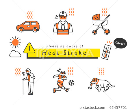 Heat stroke caution icon set 65457701