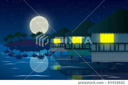 landscape of bungalow at the beach in the night landscape of bungalow at the beach in the night 65458682