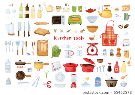 손으로 그린 수채화 주방 도구 Clipart 일러스트 세트 스톡일러스트 65462578 Pixta