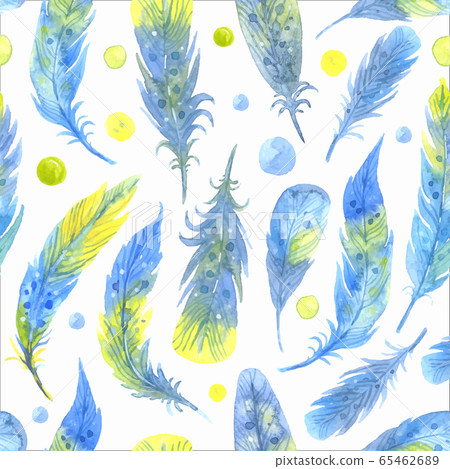 Watercolor seamless boho pattern with feathers. Vector illustration on white background. Watercolor seamless boho pattern with feathers. Vector illustration on white background. 65462689