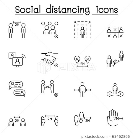 Social distancing icon set in thin line stlye - Stock Illustration ...