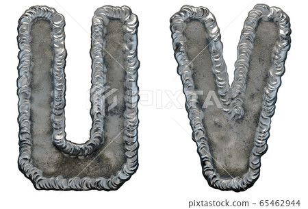 Set of capital letters U and V made of industrial metal isolated on white background. 3d Set of capital letters U and V made of industrial metal isolated on white background. 3d 65462944