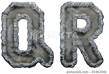 Set of capital letters Q and R made of industrial metal isolated on white background. 3d 65462946