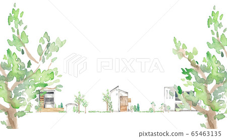 The design house and scenery seen through the roadside trees 65463135