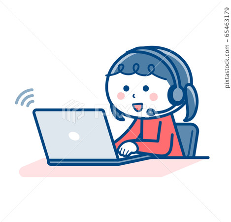 Girl taking online class / PC / PC / 2 colors Girl taking online class / PC / PC / 2 colors 65463179