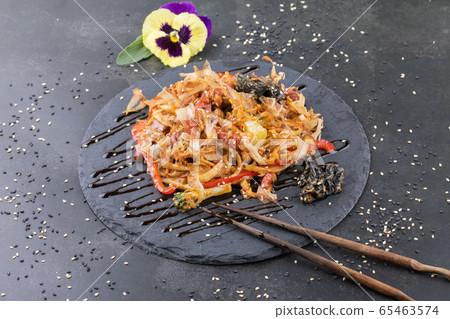 Japanese food: Soba noodles with chicken and vegetables Japanese food: Soba noodles with chicken and vegetables 65463574