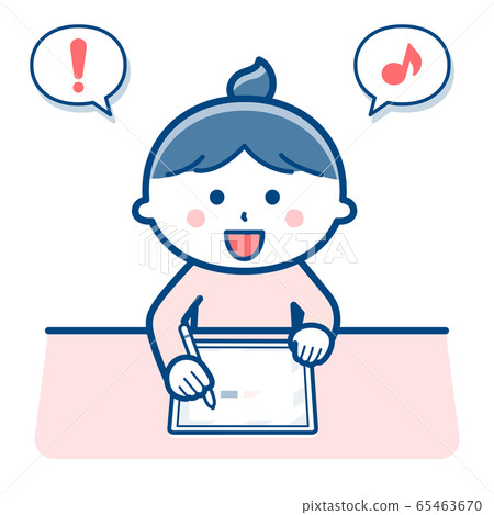 Girl studying with a tablet device / 2 colors 65463670