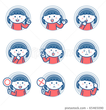 Girl / Facial expression / Circle icon / 2 color set 2 65465090