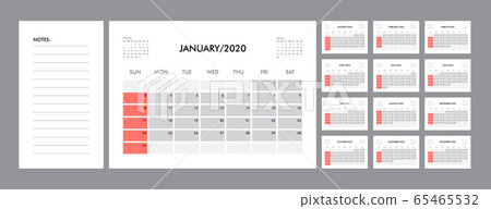 Calendar 2020 template planner vector diary in a minimalist style 65465532
