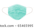 Fight coronavirus Covid-19. Medical use surgical face mask for protect against virus and bacteria. Green colour 3 layer protective surgical mask isolated - image 65465995