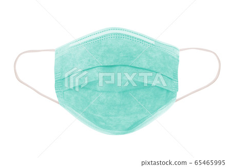 Fight coronavirus Covid-19. Medical use surgical face mask for protect against virus and bacteria. Green colour 3 layer protective surgical mask isolated - image Fight coronavirus Covid-19. Medical use surgical face mask for protect against virus and bacteria. Green colour 3 layer protective surgical mask isolated - image 65465995