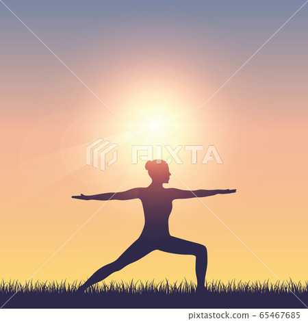 girl makes yoga on summer meadow at sunshine girl makes yoga on summer meadow at sunshine 65467685