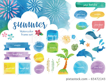 水彩風格_夏天框架集 65472143